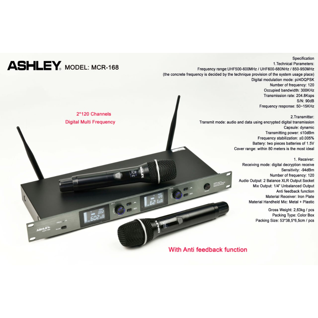Mic Wireless Ashley Mcr168 Mcr 168 Mc Pro Mik Werles Anti Feedback ORI Vocal Karaoke