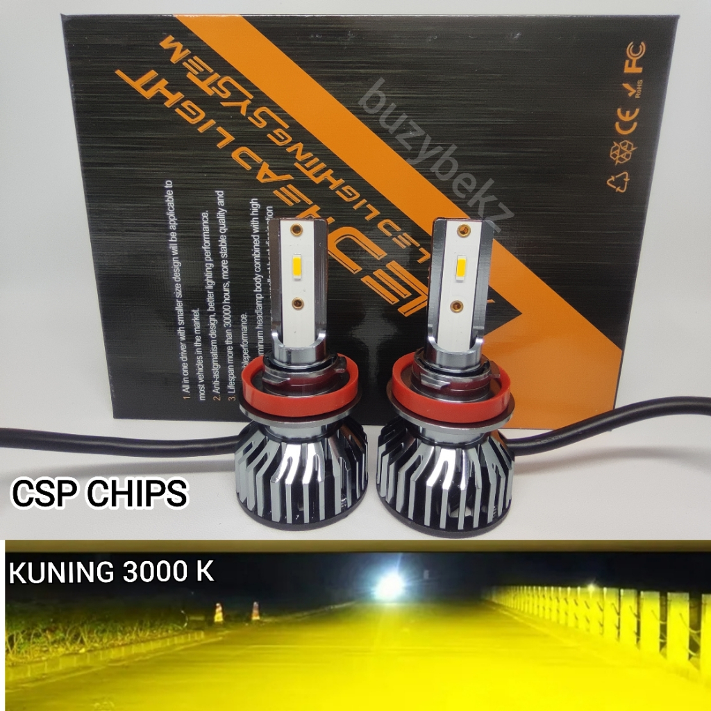 Lampu LED Foglamp H11 H8 H16 H9 Kuning 3000K Gold Sepasang CSP Chip