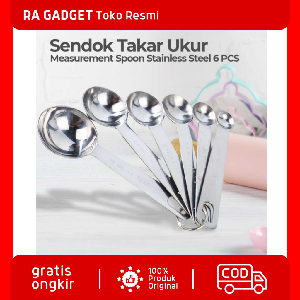Sendok Takar Ukur Measurement Spoon Stainless Steel 6 PCS / Alat Sendok Ukuran Takaran Penakar Adona