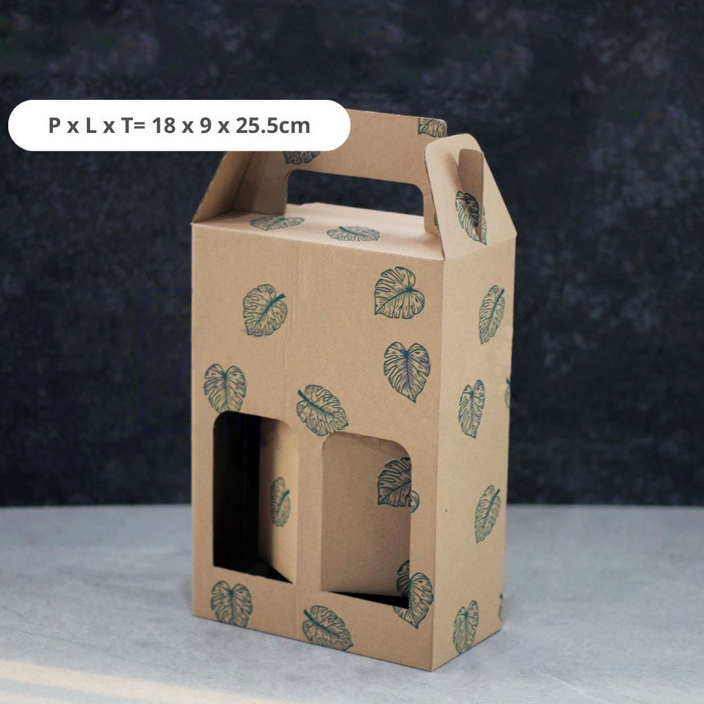 

( 10 pcs ) Box Kardus Jinjing Botol 1 Liter Isi 2 Packaging Kemasan Hampers Parcel Minuman Take Away Dus Botol 1000ml