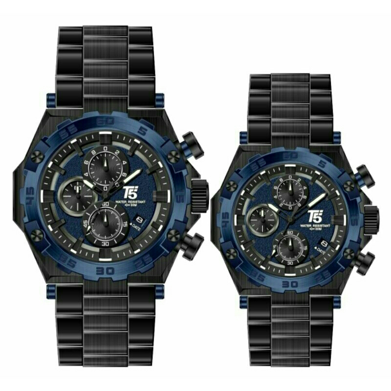 JAM TANGAN PRIA ORIGINAL T5 H3847G/L SILVER OR BLACK STAINLESS CHRONOGRAPH WR30M PLUSBOX PAPERBAG