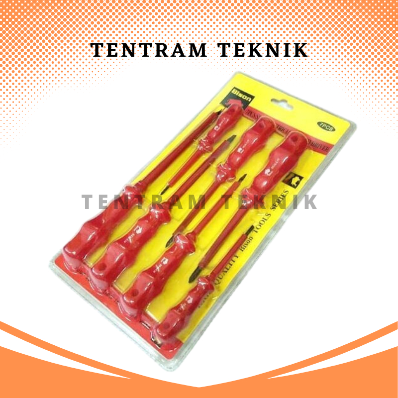 Obeng Set 7pcs Elektrik Bison / Obeng Set Plus Minus Elektrik Bison / Obeng Elektrik BISON Set 7 pcs