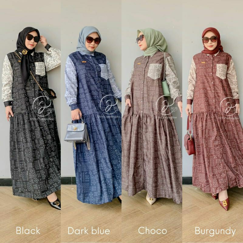 DYN Nabila Dress Lebara n Cotton Gamis Kondangan Katun Kekinian