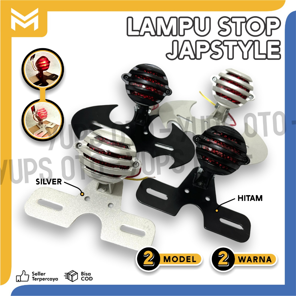 LAMPU STOP MODEL JAPSTYLE CLASSIC + BREKET DUDUKAN MODEL POLOS DAN BATMAN HITAM DAN SILVER CHROME ST