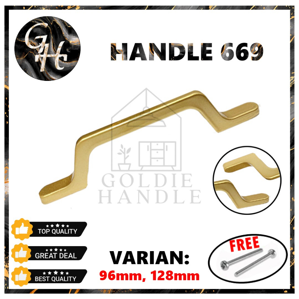 Handel Lemari Nakas Emas 669 Handle Gagang Pintu Lemari Minimalis Gold Emas Unik Shinny Glossy