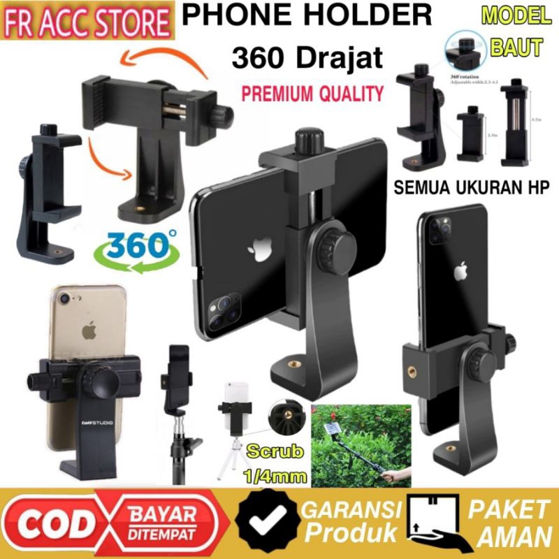 Phone Holder 360 Derajat Holder U 360 BAUT Rotation Tripod Dudukan HP
