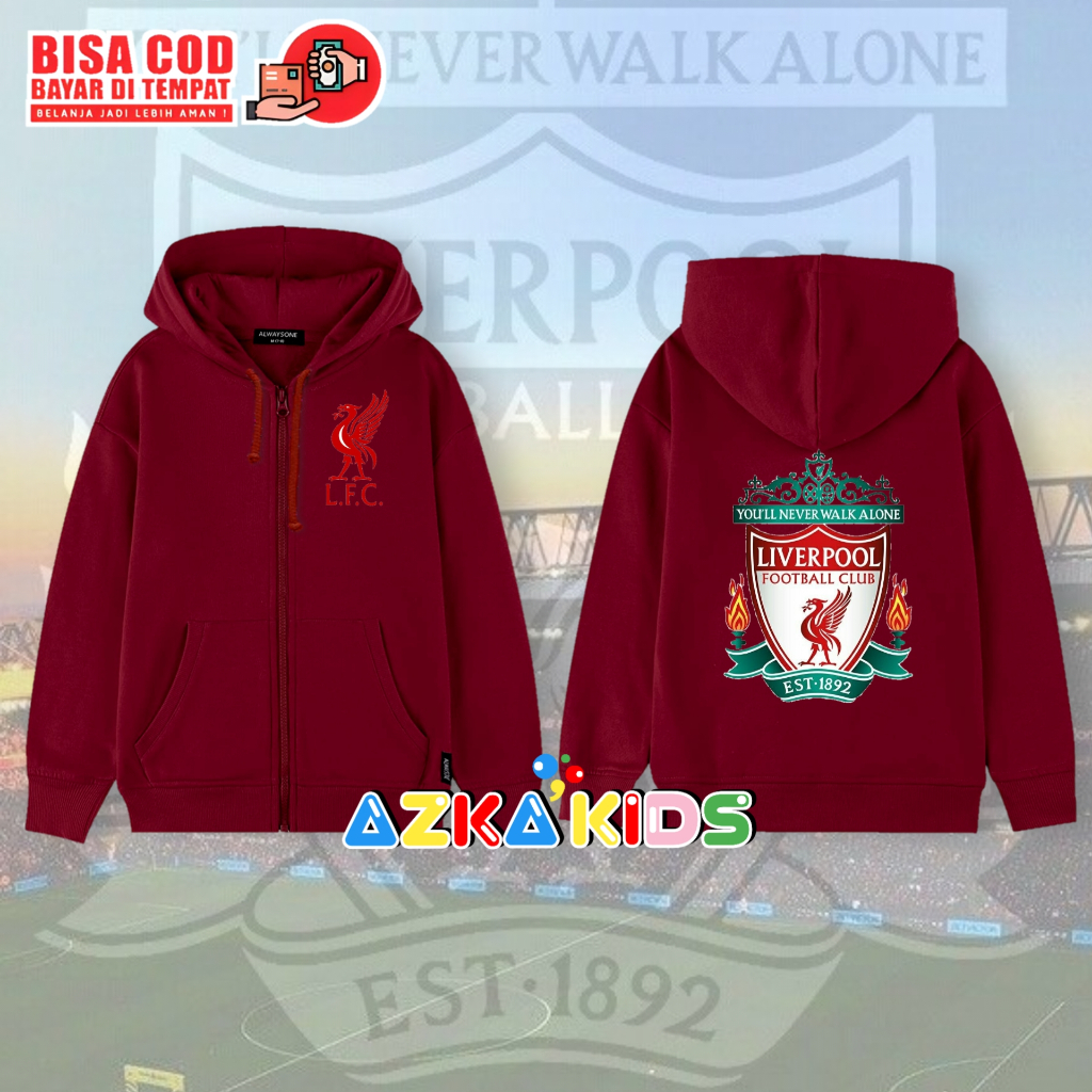 Hoodie zipper anak liverpool fc/jaket resleting