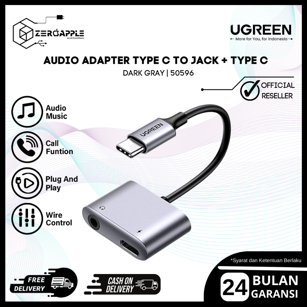 Ugreen Kabel Adapter USB Tipe-C Ke Jack 3.5 + AUX Earphone 3.5mm Untuk Huawei P20 Pro / Xiaomi Mi 6 