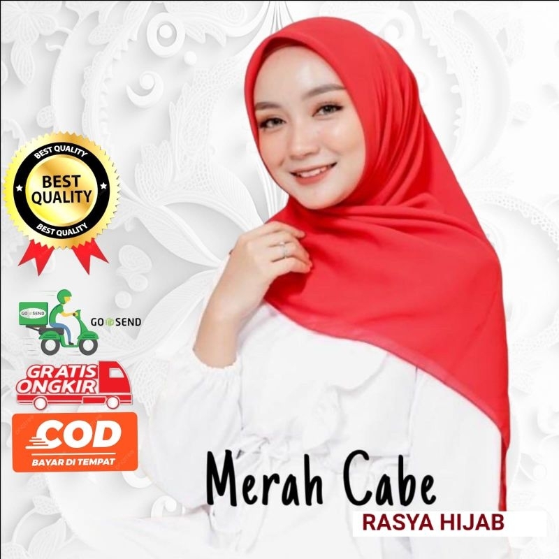 JILBAB SEGIEMPAT BELLA SQUARE POLLYCOTTON HIJAB POLOS MERAH CABE/ BENDERA