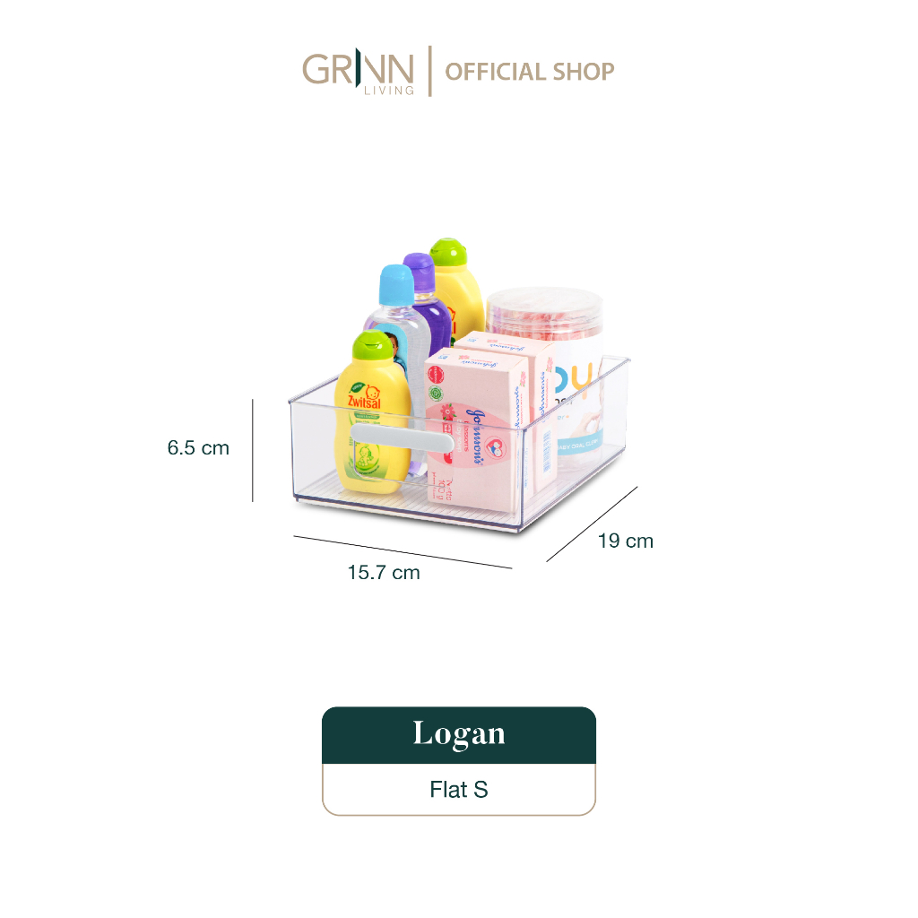 GRINN LIVING Logan Flat Storage Organizer Transparan / Tempat Penyimpanan Perlengkapan Bayi / Snack / Serbaguna / Aesthetic