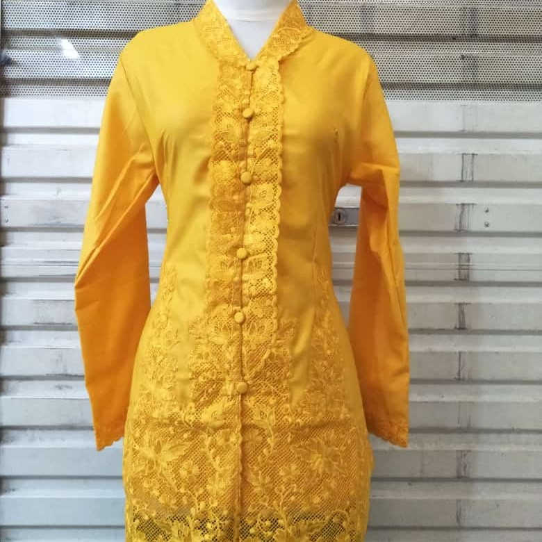 kebaya encim modern betawi bordir senada putih jumbo - Biru