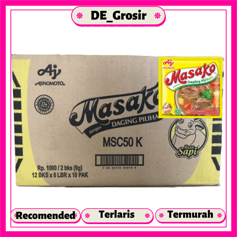 

Masako Bumbu Kaldu Penyedap Rasa Sapi Kemasan 8.5gr Dapat 1 Dus Isi 60 Renceng ( 720 Pcs )