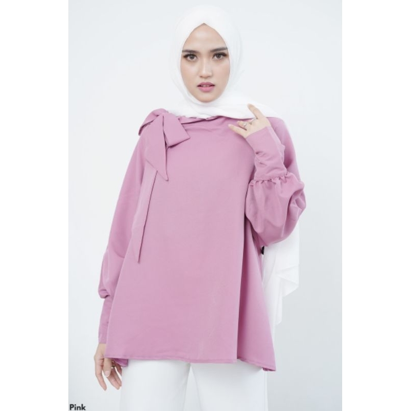 Blouse pita lengan balon atasan fashion baju muslim jumbo wanita lengan panjang polos