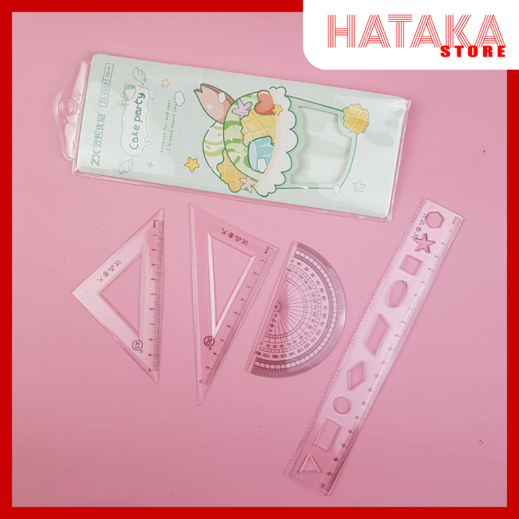 

Penggaris Set isi 4pcs Plastik Set Rules Penggaris Model Beda beda 4pcs
