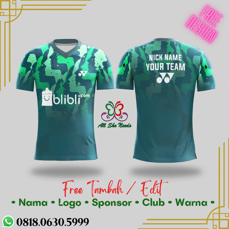 Baju Kaos Jersey Badminton Bulutangkis Custom Jumbo Full Printing | YONEX NEW GREENY