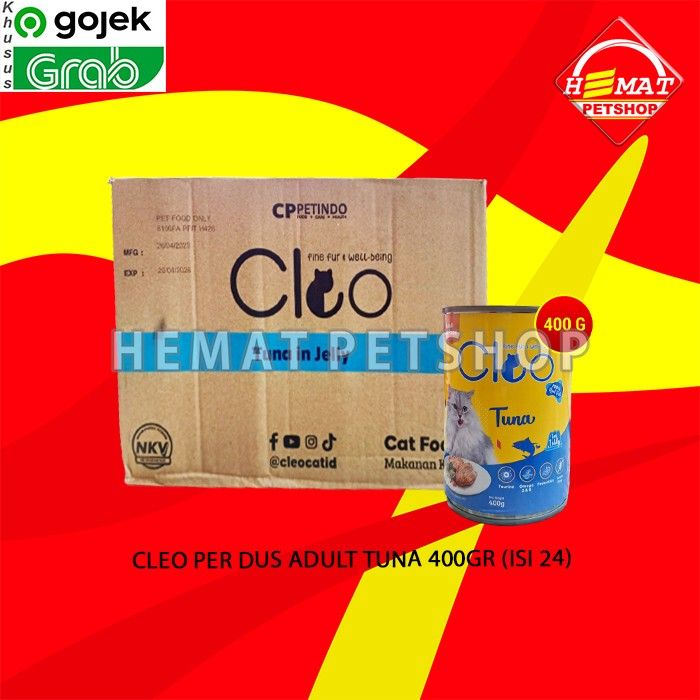 GOSEND Makanan Kucing Cleo Kaleng Can 400 Gram Grosir Dus isi 24 PCS