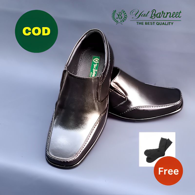 YAL BARNEET 552 - Sepatu Pantofel Kulit Pria Wide Fit | Loafers Hitam Glossy Kaki Lebar