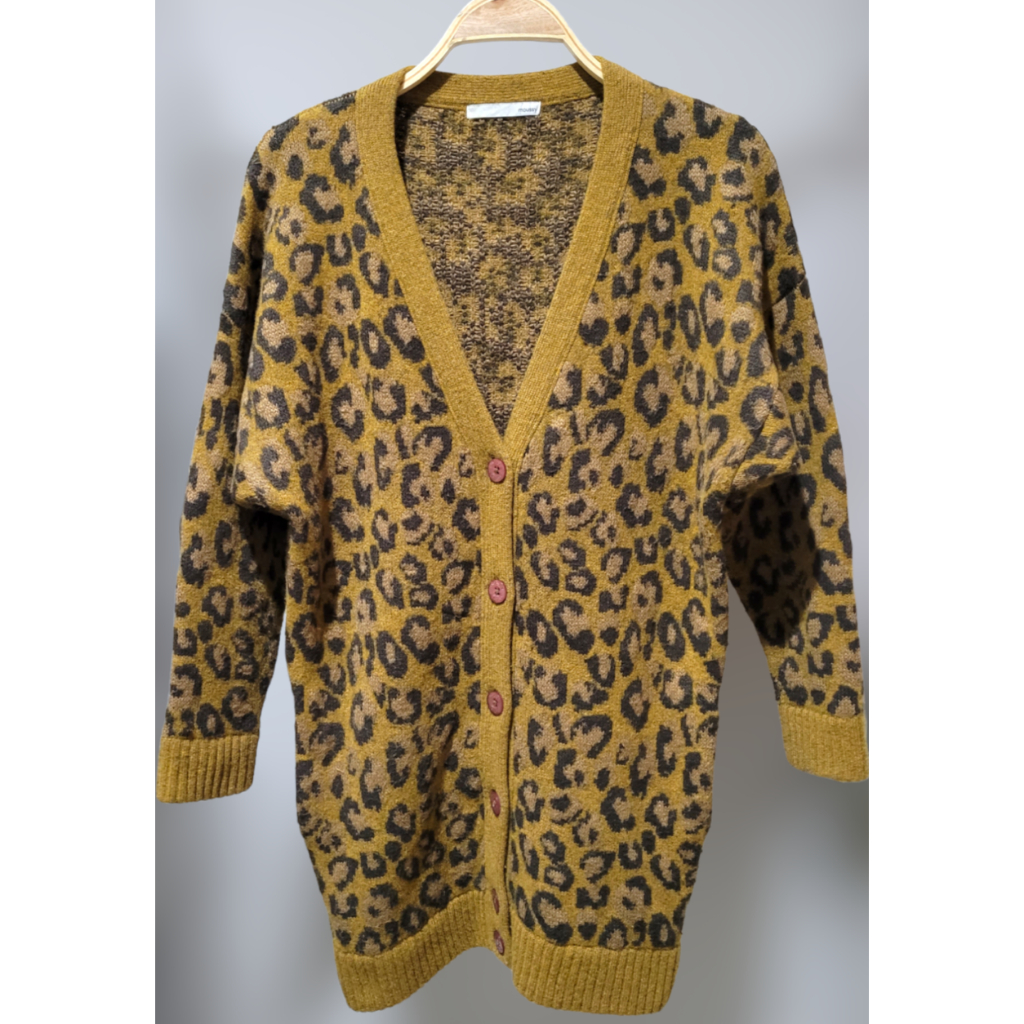Moussy Leopard Print Long Cardigan Tebal Tangan Panjang