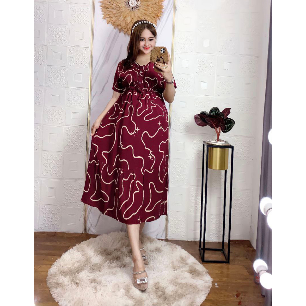 Daster Chibi Terbaru 2023 Kekinian Viral Remaja Kerut Dada Rayon Adem Busui Kancing Depan