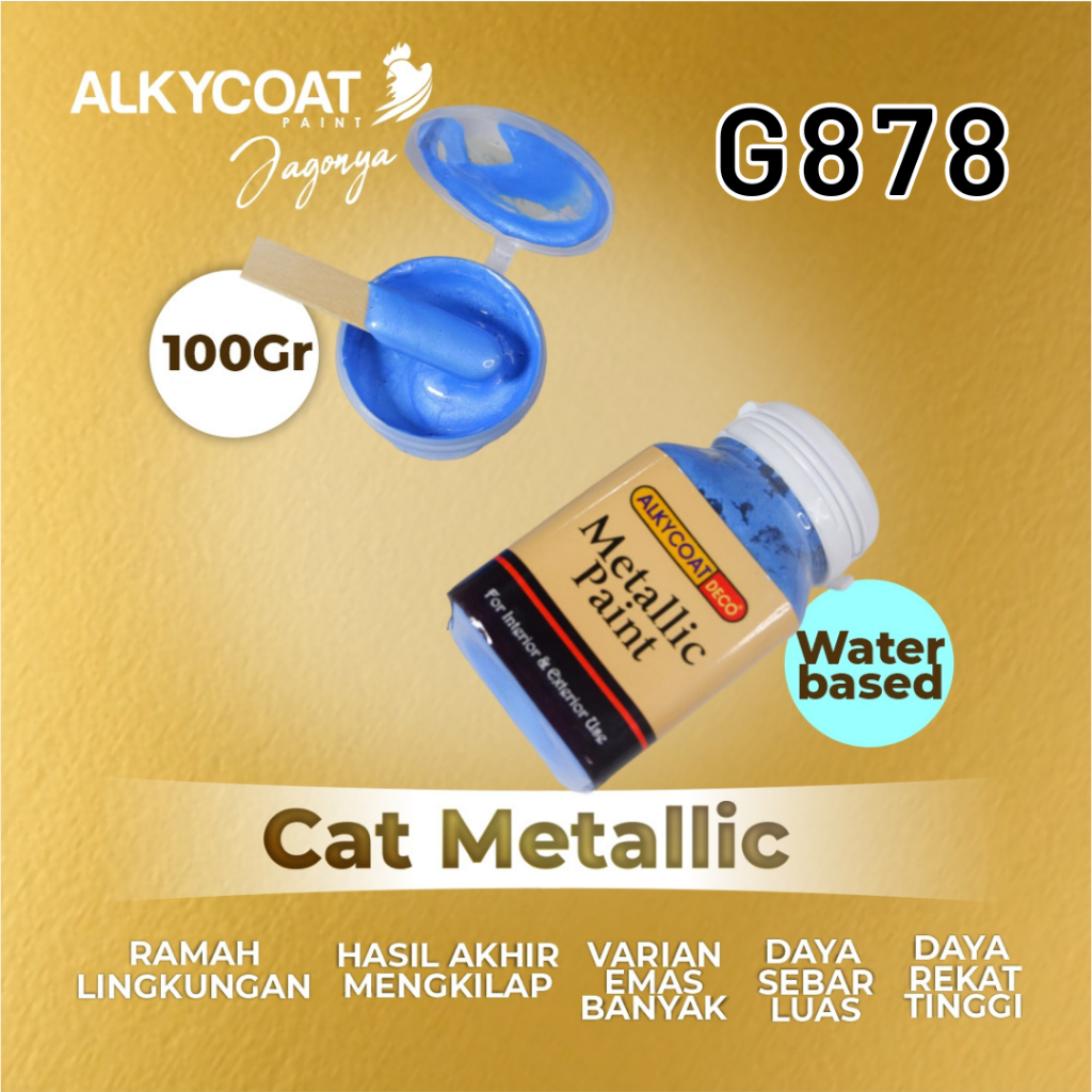 

CAT METALLIC PAINT WATERBASED / Cat Dekoratif/ Cat Gypsum / Cat Pagar / Cat Besi 100gr - G878 (Biru)