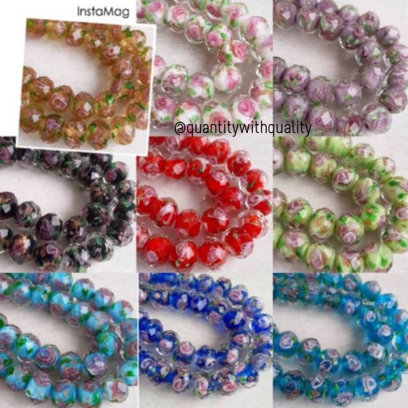 Bahan Craft Manik Manik Batu Crystal Lampwork Bunga Murano ( ISI 42-46 Butir)