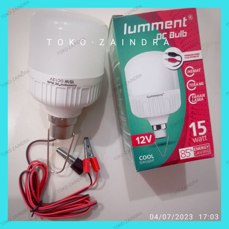 lampu led Lumment DC bulb 15 watt putih 12 volt jepit aki emergency