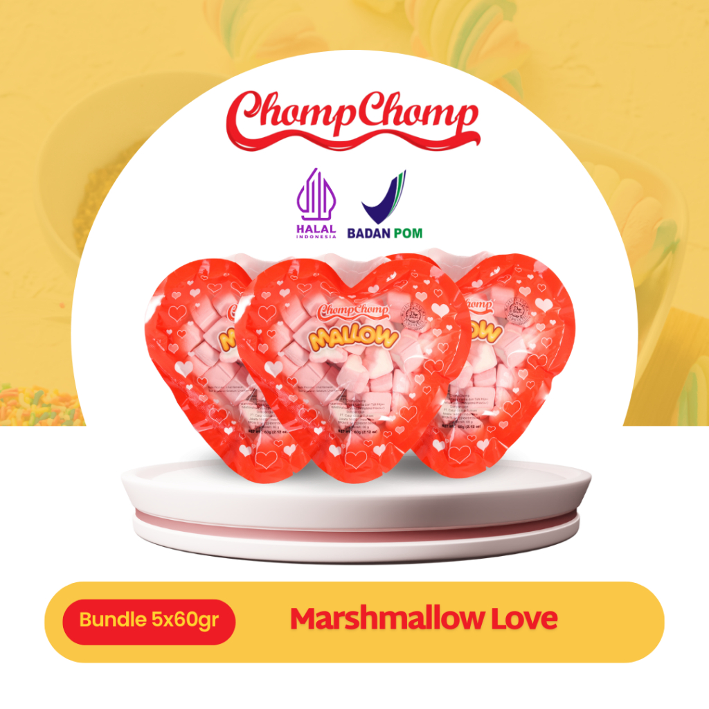 

Snack Marshmallow Chompchomp Love (Vanilla Matcha) 60gr Isi 5 Bungkus