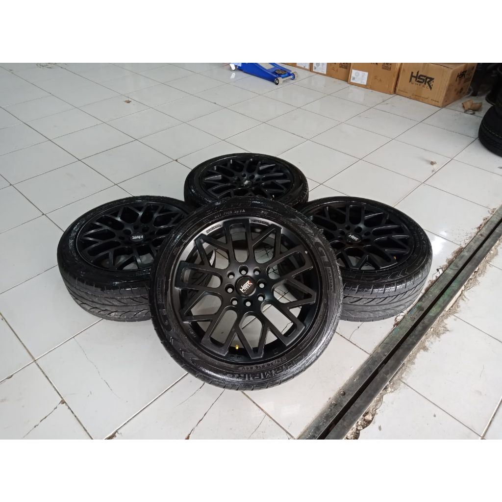 1 set velg bekas berkualitas hsr wheels ring 16 ring 16 pcd 4x100/114 hitam + ban