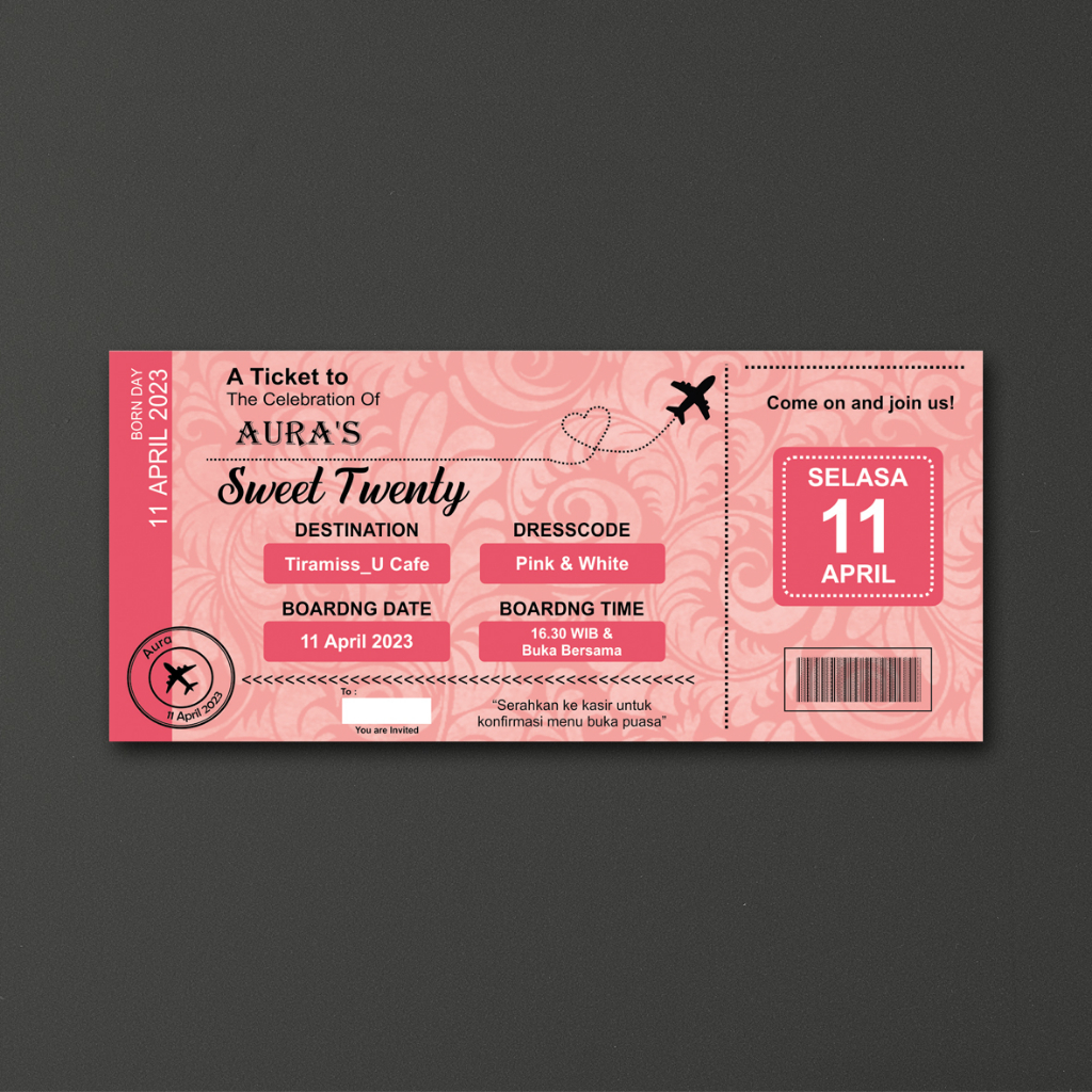 Cetak undangan ulang tahun Boarding pass / Cetak undangan ulang tahun tema passport