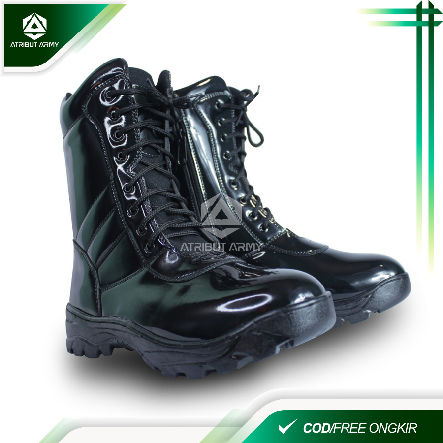 Sepatu PDL TNI AD Kilap Hitam Glosy Kulit Synthetic Security Satpam Polisi Banser Sepatu Boots Pria 