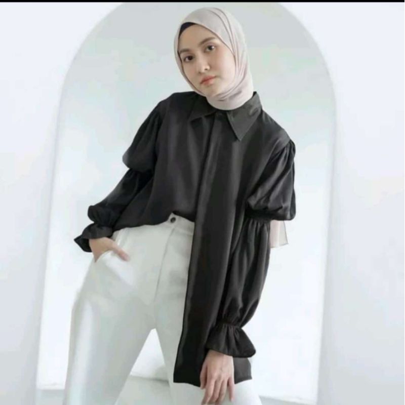 PAULA TOP BLOUSE LENGAN KERUT BALON BLACK