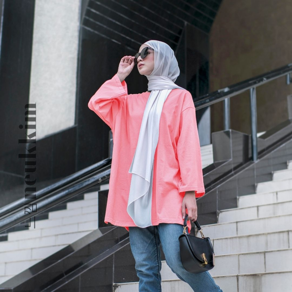 Kaos Oversize Lengan Panjang Wanita | Baju Oversize Wanita Warna Dusty Pink Korean Style