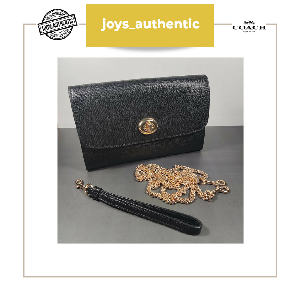 Dompet wanita Coach wallet on chain crossbody turnlock hitam black woman wallet authentic original