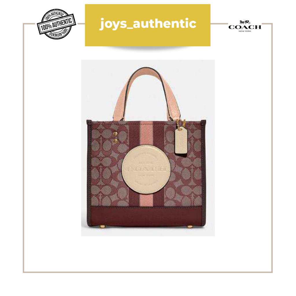Tas wanita Coach Dempsey Tote 22 In Signature Jacquard With Stripe And Coach Patch wine multi woman 