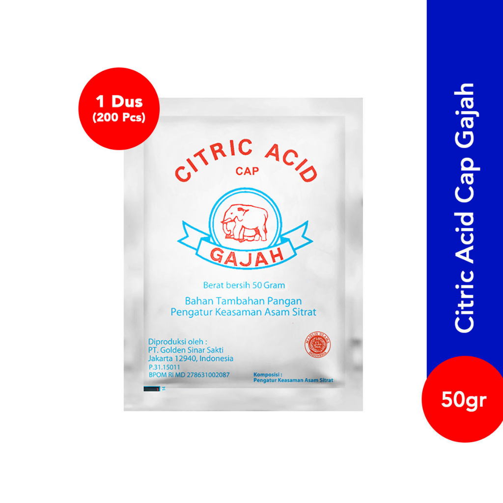 

Citric Acid cap Gajah kemasan 50 Gram (1 Dus)