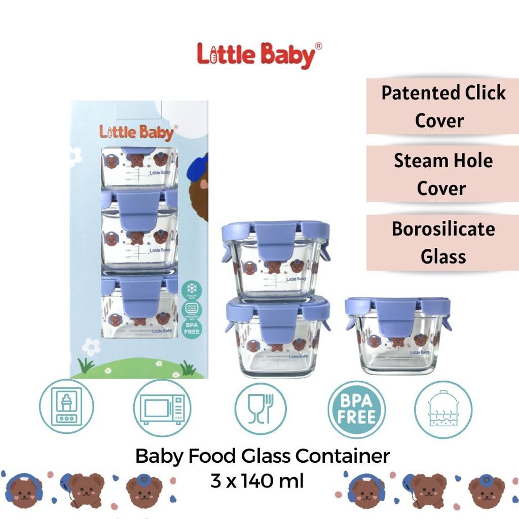 Little Baby - Tempat Makan Kaca Set Kedap Udara | Wadah Mpasi Kaca | Baby Food Kontainer | Kontainer