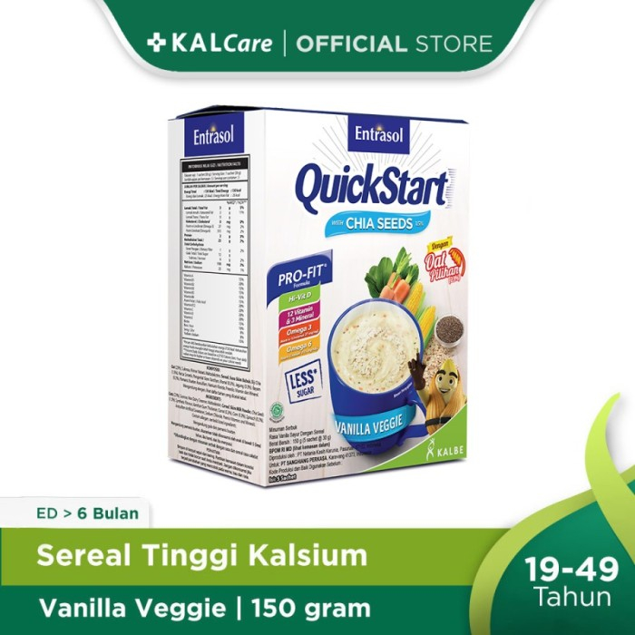 

Entrasol Quick Start Cereal Chocolate - Vanilla Veggie - Kemasan 5X30gr - Sereal Bergizi