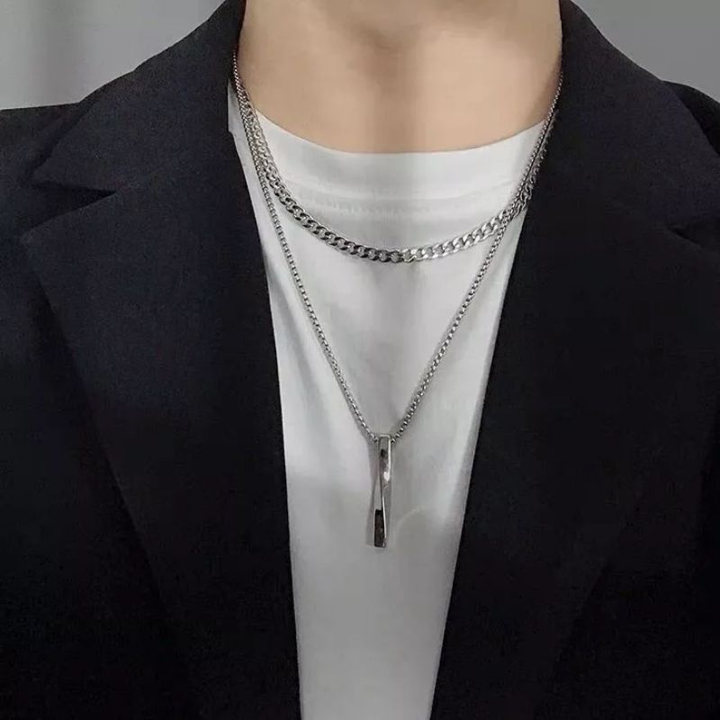 [COD] Kalung Pria Double Layer Kalung Titanium Rantai Hiphop & Kalung Rantai Rolo