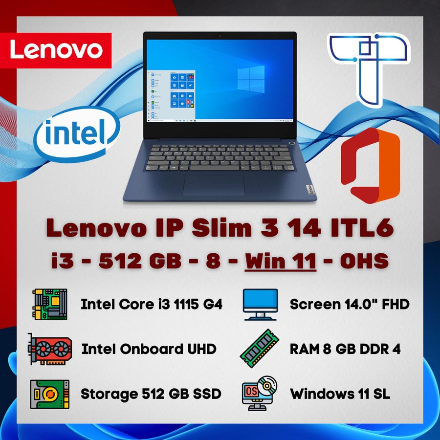 Lenovo IP Slim 3 14 ITL6 Laptop - i3 - 512 GB - 8 - Windows 11 - OHS