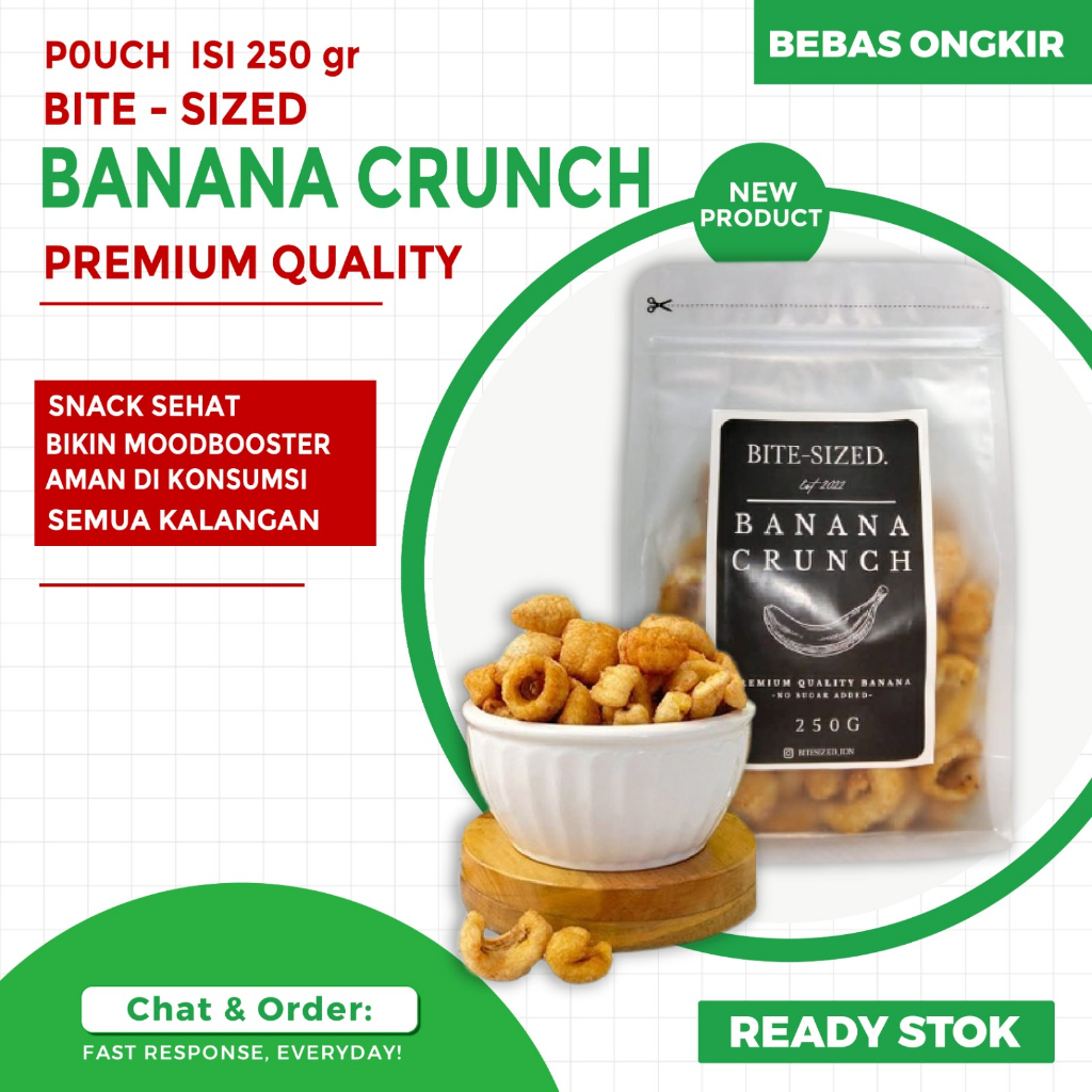 

Bite Sized Banana Crunch Premium Rambak Pisang Keripik Pisang Cemilan Snack 250gr