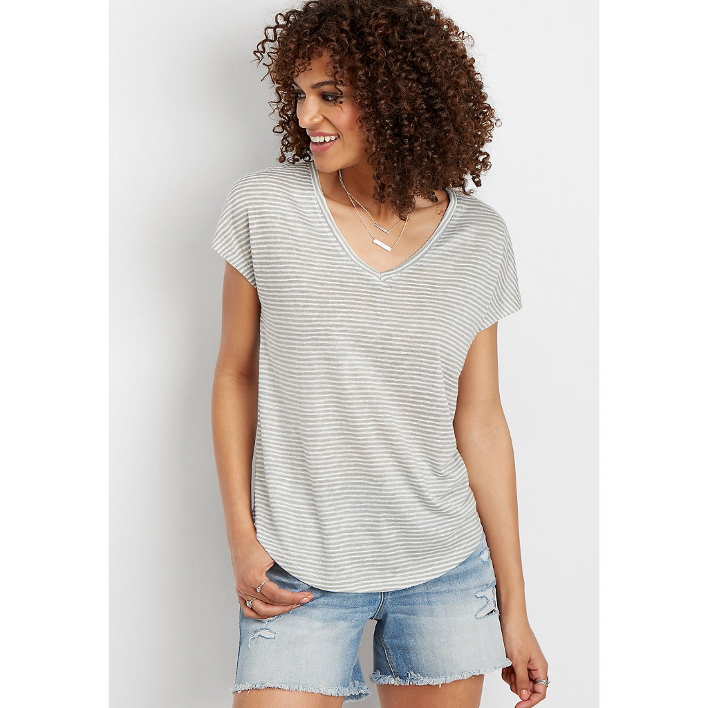 maurices tee striped v neck atasan kaos branded wanita