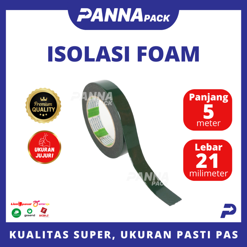 

PANNAPACK Lakban / Selotip PE Foam Tape Green / Isolasi Double Tape Busa Hijau Kualitas SUPER Lengket 21mm x 5m