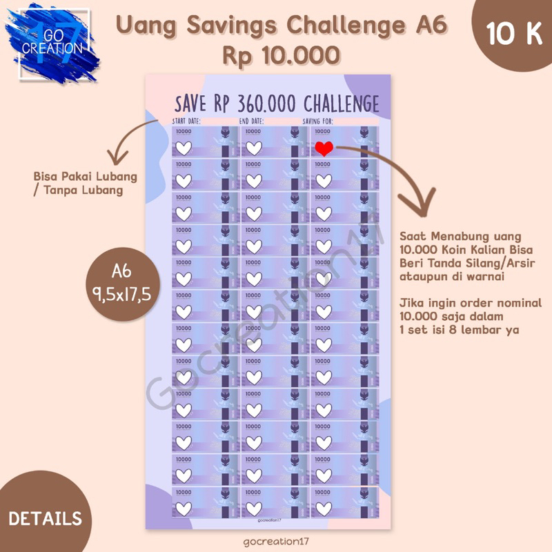 

KERTAS ISI BINDER A6 SAVING CHALLENGE MOTIF UANG 10k || 1 pcs/lembar