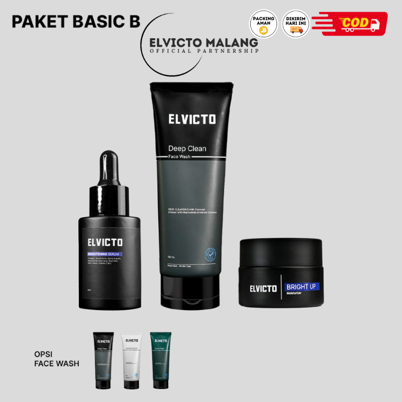 PAKET BASIC B ELVICTO (SERUM + BRIGHT UP MOIST + FACIAL WASH) ELVICTO MALANG