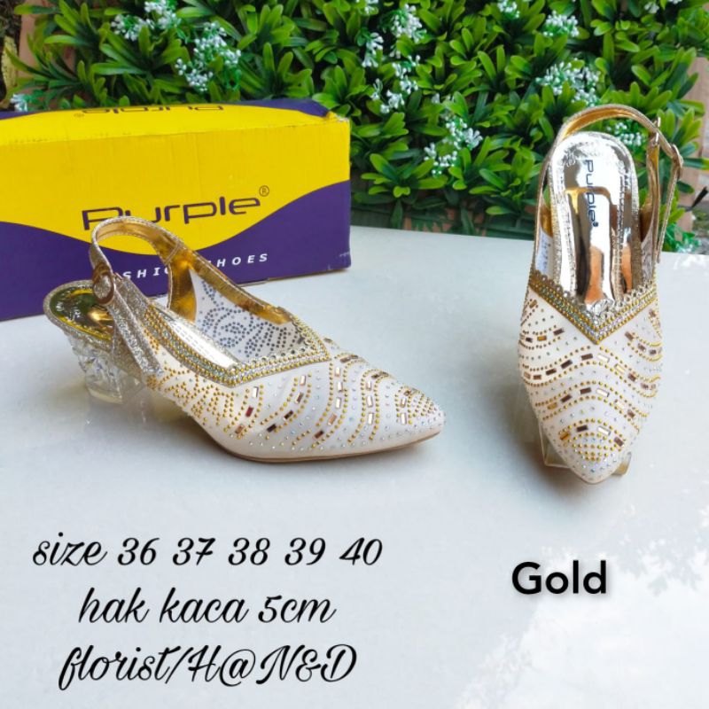 Sepatu Hak Kaca Import Purple Glitter
