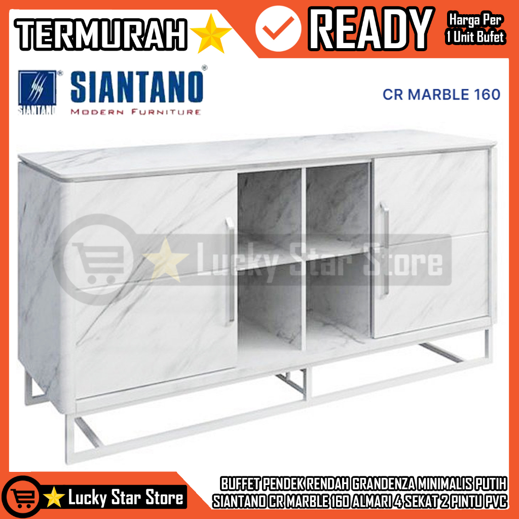 (INSTANT) BUFFET PENDEK RENDAH GRANDENZA MINIMALIS PUTIH SIANTANO CR MARBLE 160 KABINET MEJA TV RAK 