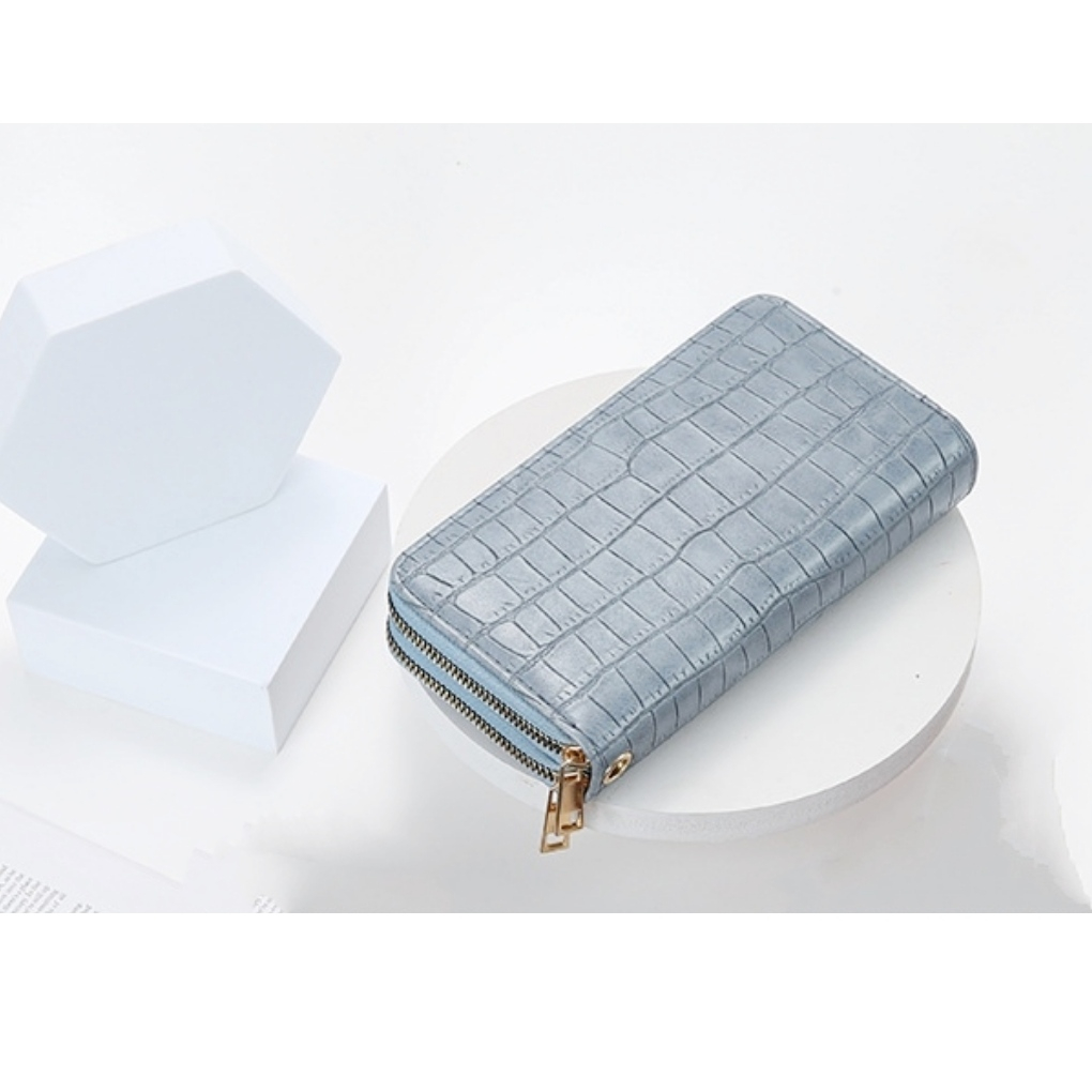 DOMPET PANJANG WANITA IMPORT PREMIUM KULIT CROCO BIRU ARKOZA WA750G3 2 RESLETING LONG WALLET KARTU UANG KOIN FASHION KOREA REMAJA CEWEK MURAH BRANDED BATAM SIMPLE LUCU