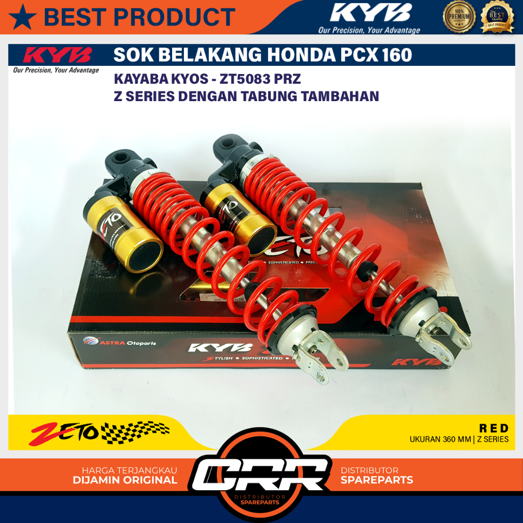 Shockbreaker Sok Belakang Kayaba Zeto Honda PCX 160 PCX 150 Ukuran 365 / 350 MM Warna Merah Tipe Tab
