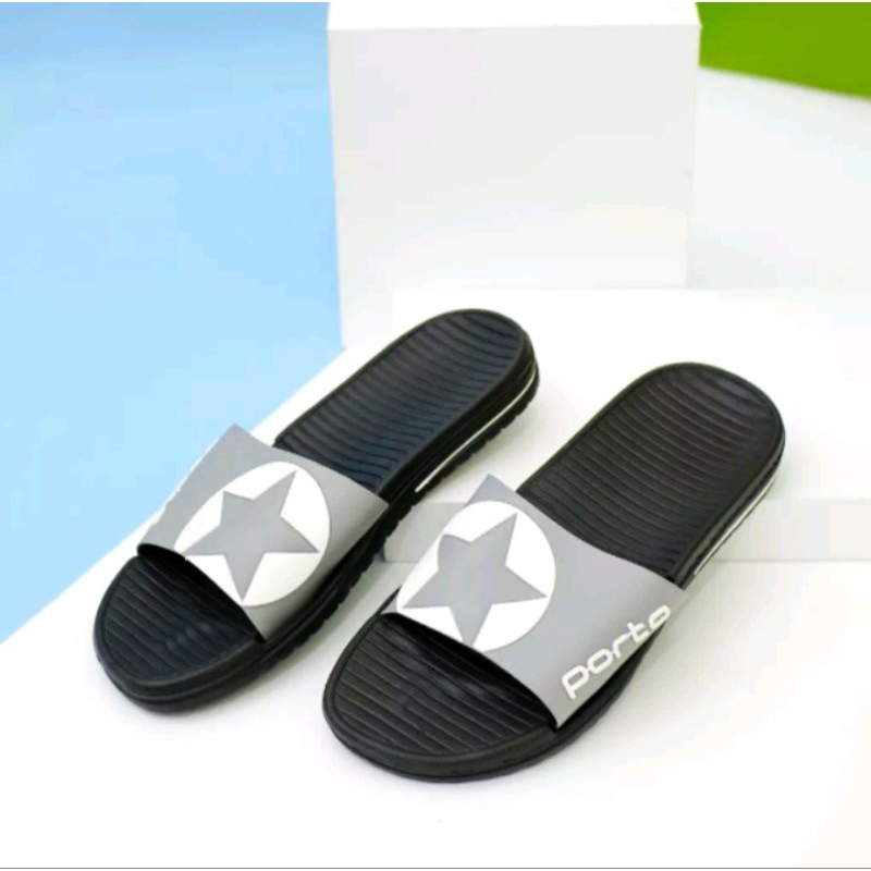 Porto 1011M-1 - Sandal Slip On Pria Sendal Rumah Selop Karet Nyaman Motif