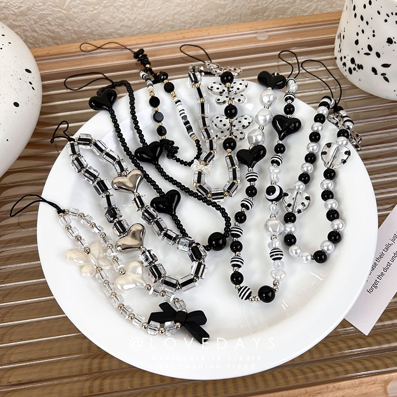 [CUCI GUDANG] BLACK / WHITE / ONE COLOR REEVE BEADS PEARL BEADED PHONE STRAP TALI ORNAMEN HANDPHONE 